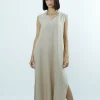 Robe sans manches en Lin Beige avec Grandes Fentes Maison HL Couture