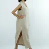 Robe sans manches en Lin Beige avec Grandes Fentes Maison HL Couture