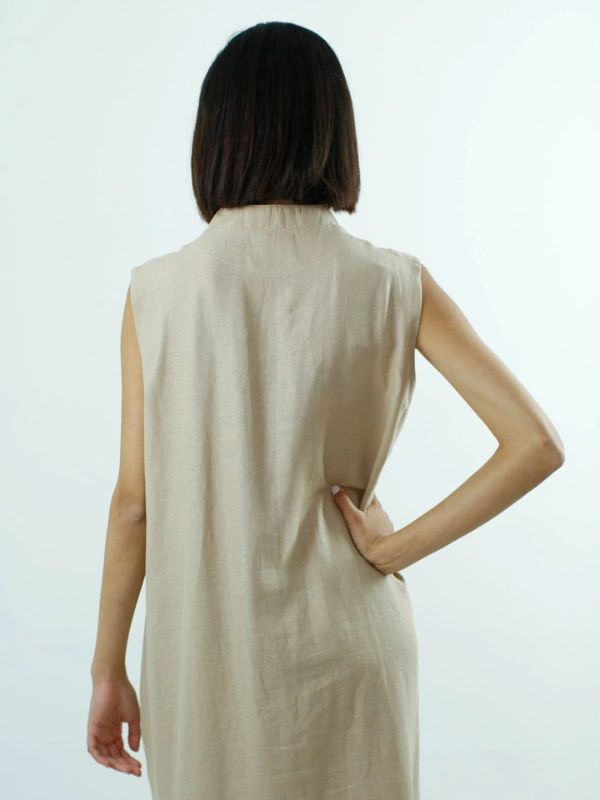 Robe sans manches en Lin Beige avec Grandes Fentes Maison HL Couture