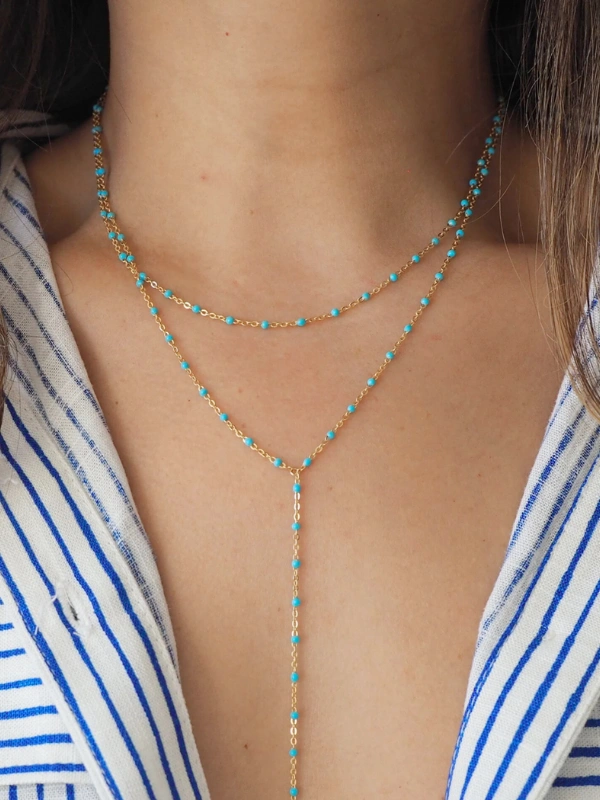 Collier Grand Y Bleu Turquoise Moroccan Concept