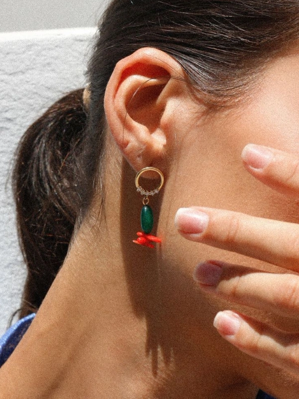 Boucles d'oreilles vert et corail bambou Magenta Jewellery﻿