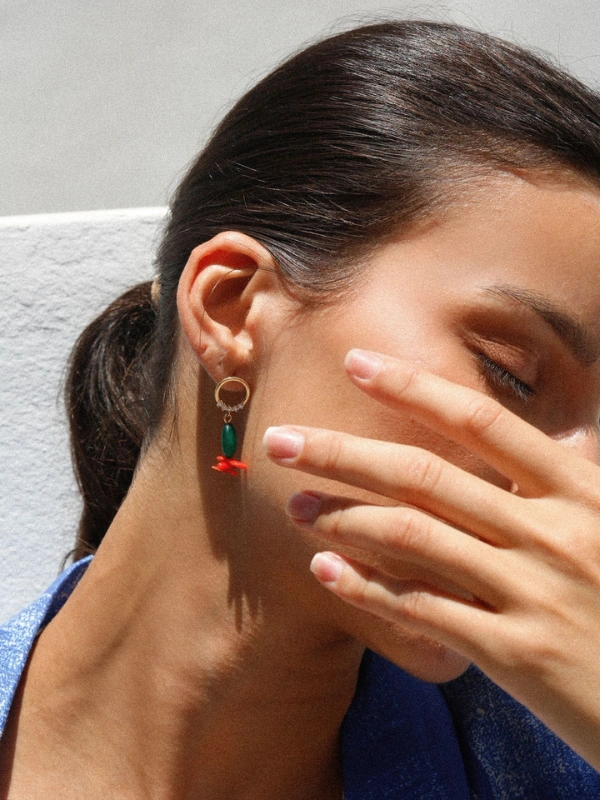 Boucles d'oreilles vert et corail bambou Magenta Jewellery﻿