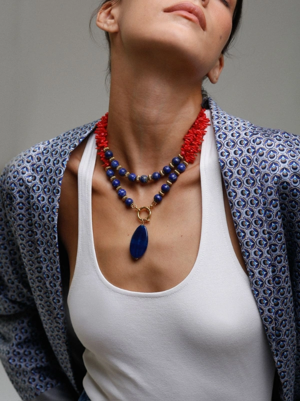Collier double rang corail bambou Magenta Jewellery