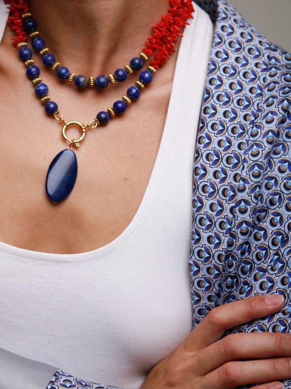 Collier double rang corail bambou Magenta Jewellery