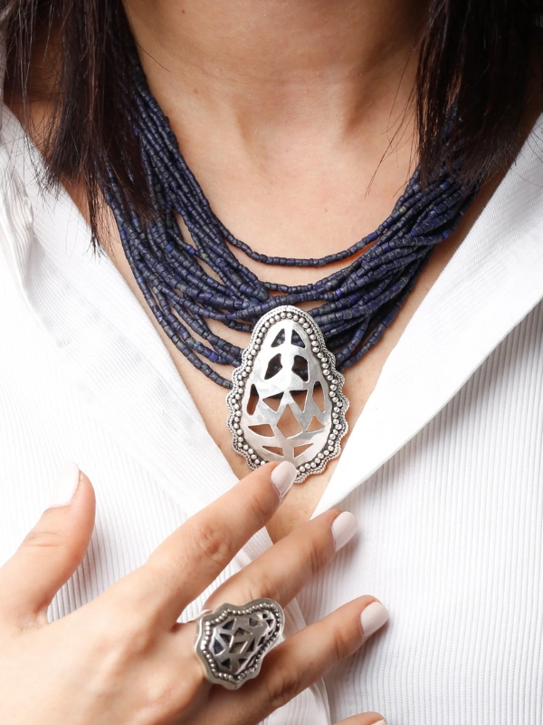 Dark Blue Teardrop Necklace Yelli Jewels