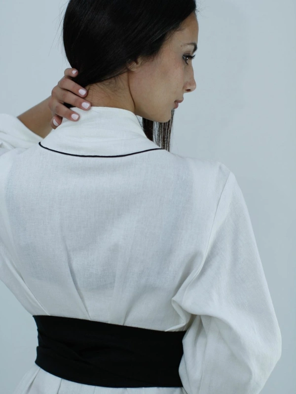 Caftan Moderne En Lin Blanc Maison HL Couture