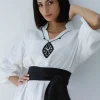 Caftan Moderne En Lin Blanc Maison HL Couture