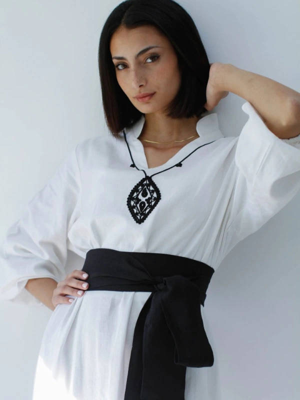 Caftan Moderne En Lin Blanc Maison HL Couture