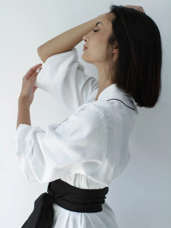 Caftan Moderne En Lin Blanc Maison HL Couture