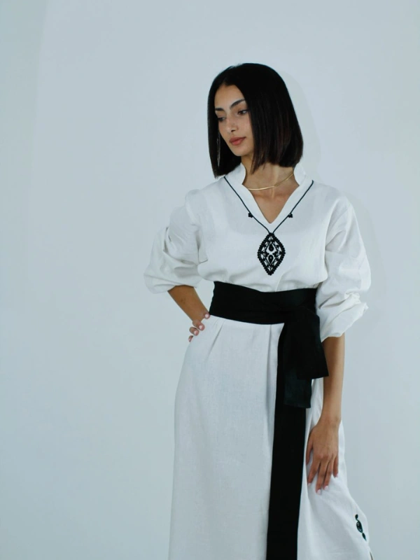 Caftan Moderne En Lin Blanc Maison HL Couture