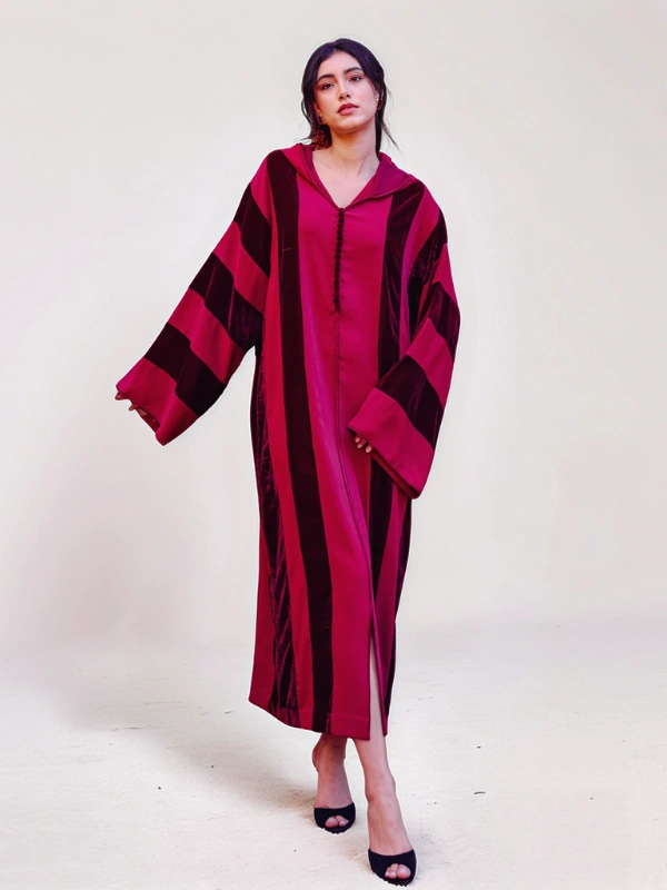 Djellaba Rouge Rayé Avec Akaad