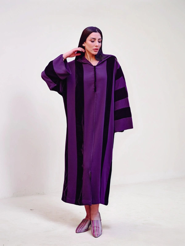 Djellaba Violet Rayé Avec Akaad