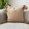Housse de Coussin artisanale à pompons Beige Ajbir