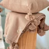 Housse de Coussin artisanale à pompons Beige Ajbir