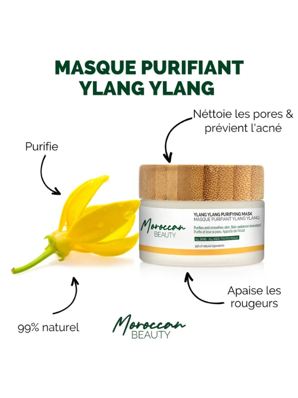 Masque purifiant Ylang Ylang 99% naturel Moroccan Beauty