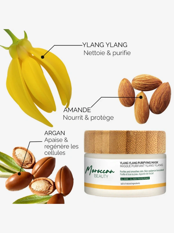 Masque purifiant Ylang Ylang 99% naturel Moroccan Beauty