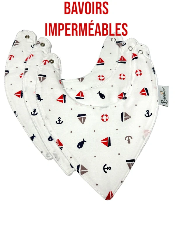 Pack 3 Bavoirs Bandana Imperméable Petits Bateaux Bambidou