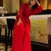 Caftan en Velours Rouge Brodé Yassandyass