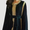 Caftan en Velours avec Mejdoule Vert Bouteille Yassandyass