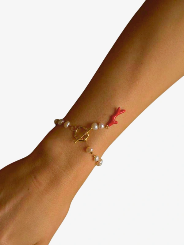 Bracelet en Perles Naturelles Blanches Magenta Jewellery