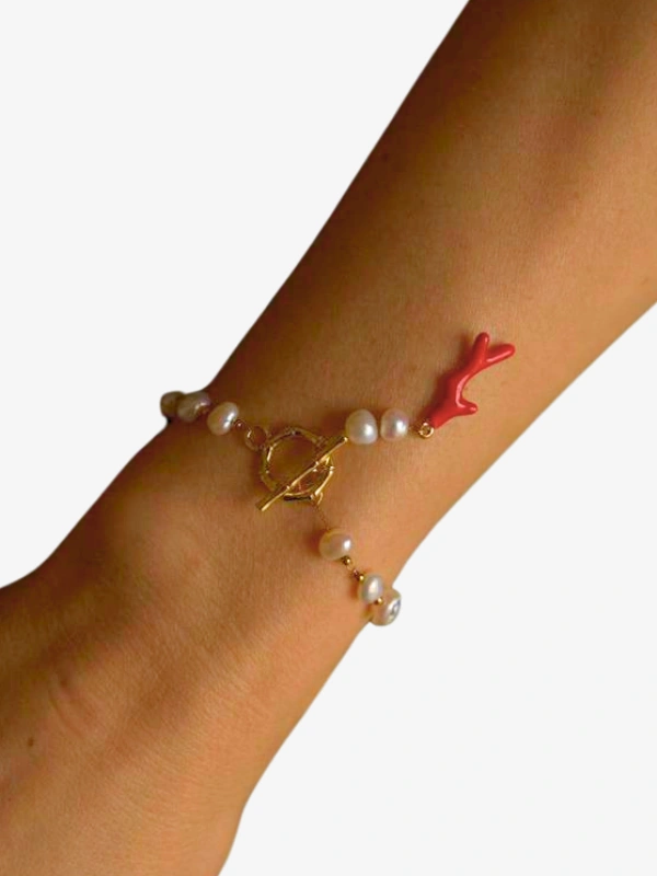 Bracelet en Perles Naturelles Blanches Magenta Jewellery