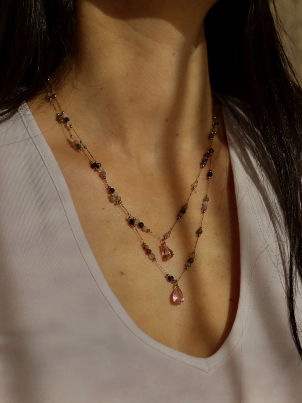 Collier Double Chaine Tourmaline Magenta Jewellery