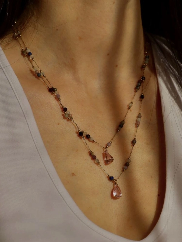 Collier Double Chaine Tourmaline Magenta Jewellery