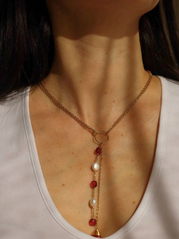 Collier Double Chaine et Perles Nacrées Magenta Jewellery