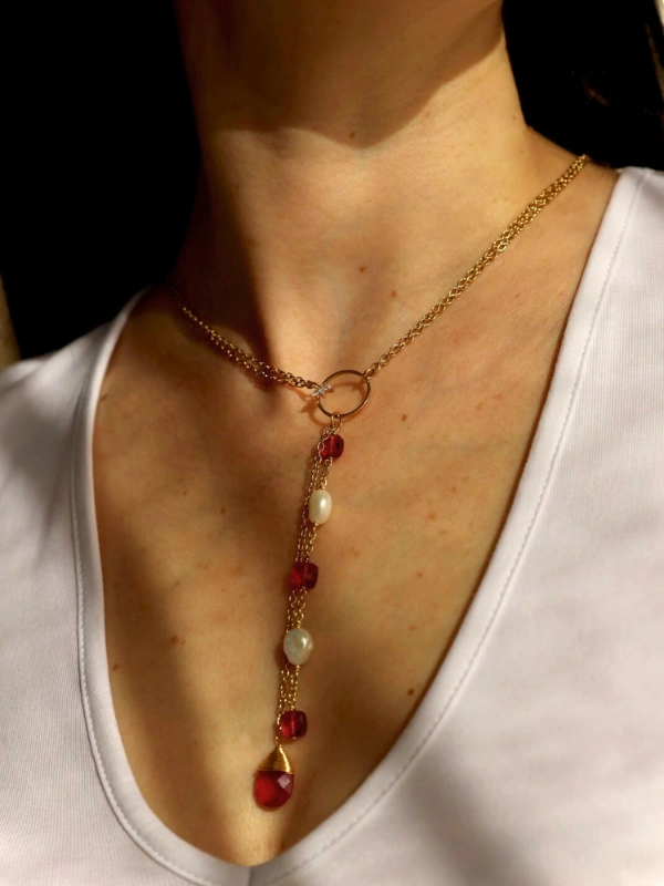 Collier Double Chaine et Perles Nacrées Magenta Jewellery