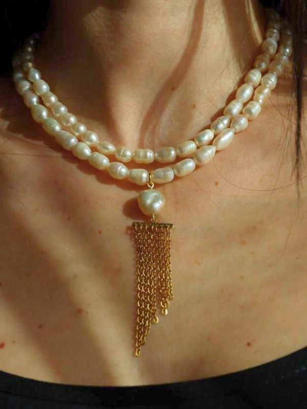 Collier Double Rang en Perles Naturelles Magenta Jewellery