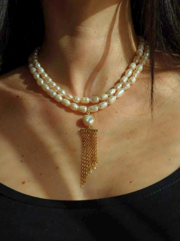 Collier Double Rang en Perles Naturelles Magenta Jewellery