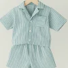 Ensemble 2 Pieces pour Enfant Unisexe Chemisier et Short Rayé Bleu Babybulle