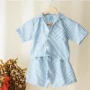 Ensemble 2 Pieces pour Enfant Unisexe Chemisier et Short Rayé Bleu Babybulle