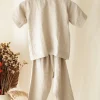 Ensemble en Lin pour Enfants Pantalon et Chemise Unisexe Beige Babybulle