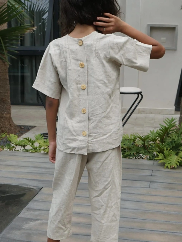 Ensemble en Lin pour Enfants Pantalon et Chemise Unisexe Beige Babybulle