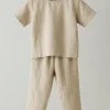 Ensemble en Lin pour Enfants Pantalon et Chemise Unisexe Beige Babybulle