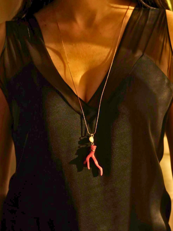 Sautoir Corail et Perles Naturelles Magenta Jewellery