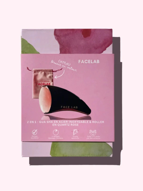 2en1 Gua Sha + Rouleau de Beauté en Quart Rose Facelab