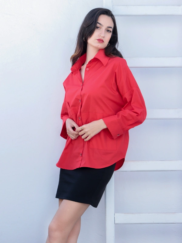 Chemise Pur Coton Oversize Rouge Sao Eleven