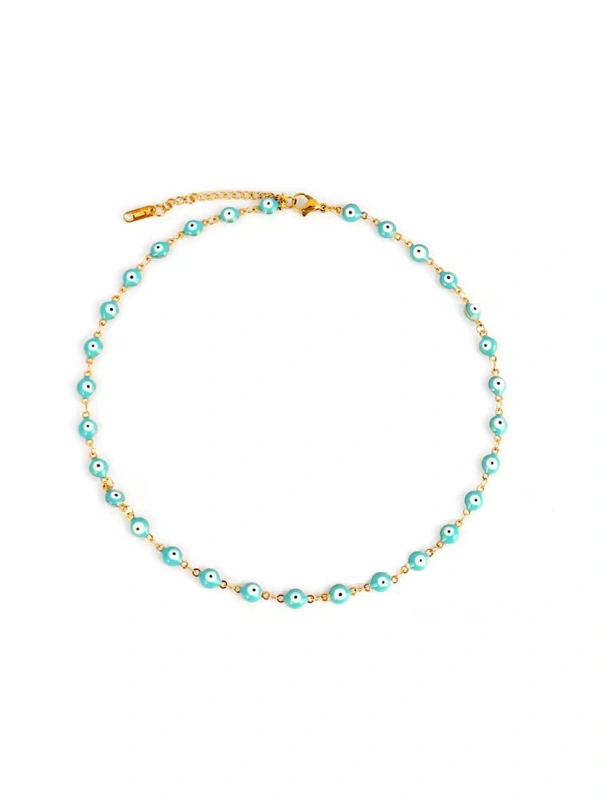 Collier Œil Bleu Turquoise en Acier Inoxydable Kiff