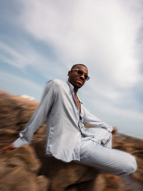 Chemise en lin ADONIS - Bleu ciel Auzée