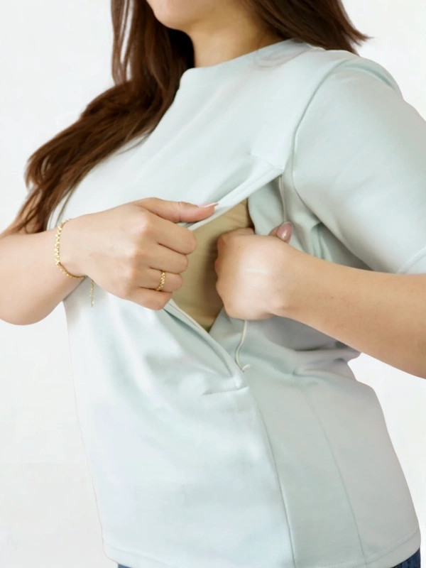 T-Shirt d'allaitement – Vert Eau Bambidou