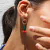 Boucles d'oreilles vert et corail bambou Magenta Jewellery﻿