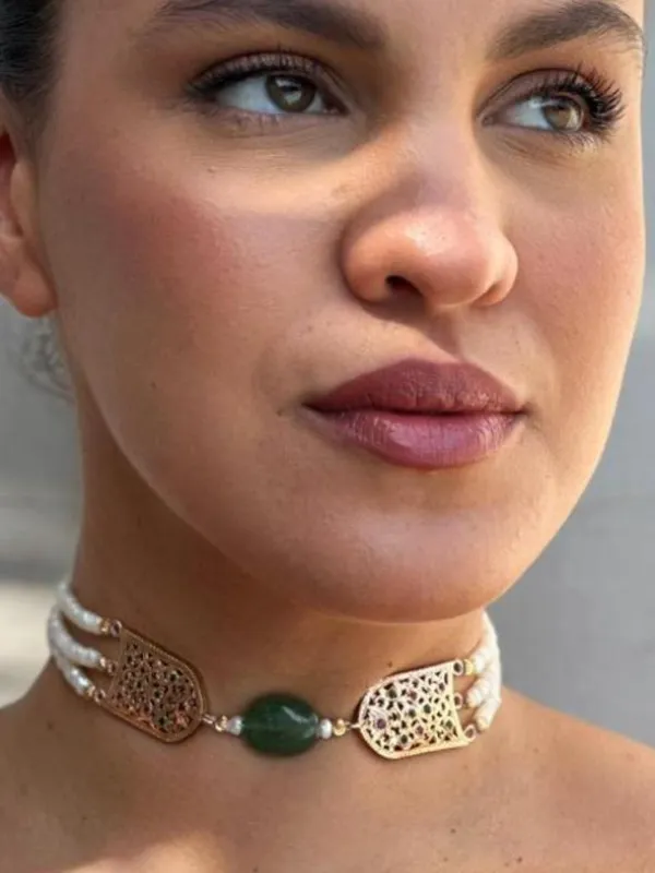 Choker-double-pendentifs-AVA-Héritage-Jewelery