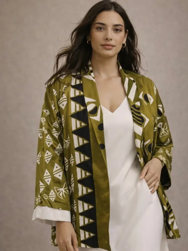 Haori-en-satin-vert-a-motifs-ethniques-Magenta