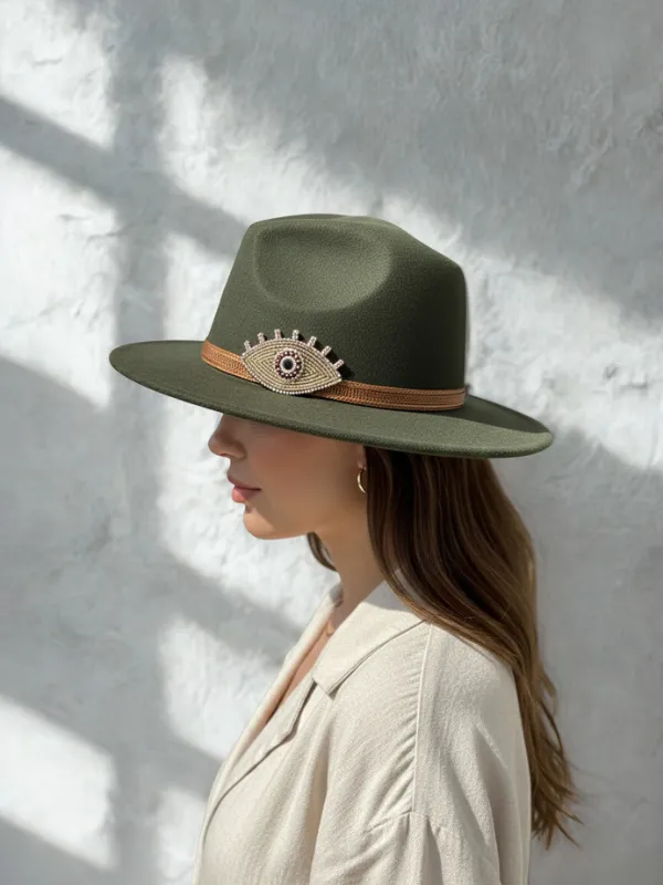Fedora-Vert-kaki-–-Piece-Unique-Signature-OEil-Protecteur-Mamatifa
