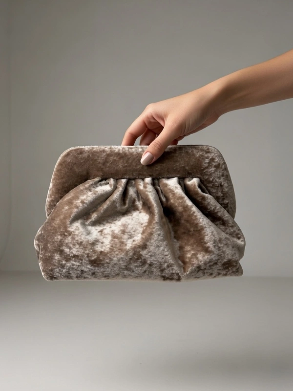 Pochette Velours Plissé Taupe ÏRTHY Brand﻿