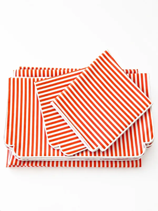 Nappe-Rayures-Solaires-.-Six-serviettes-Fee-a-tanger