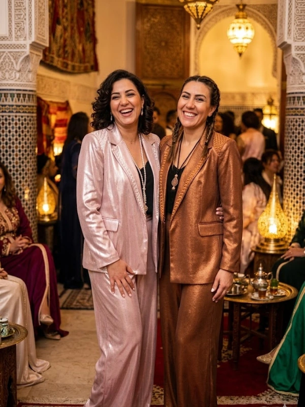 Laissez-vous séduire par le Tailleur veste-pantalon, avec un tombé fluide et aérien, fusion parfaite entre le vestiaire contemporain et le savoir-faire artisanal marocain. Conçu dans une matière fluide et stretch, il offre un confort absolu tout en épousant divinement les lignes de votre corps. Un confort extensible sans compromis sur le glamour.
