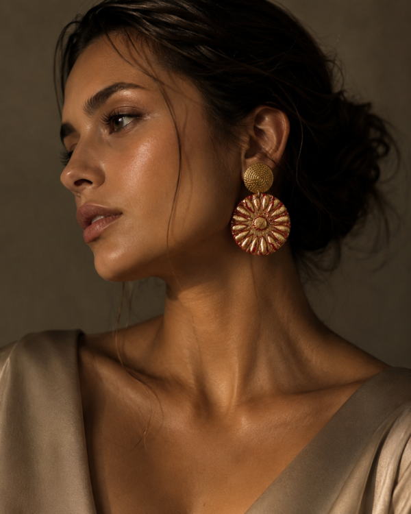 Boucle d’oreille Zellige doré-magenta